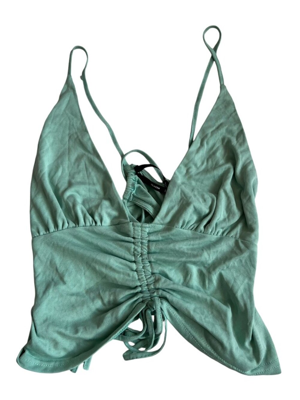 Silence and Noise crop tank top pastel green cinched Large criss cross